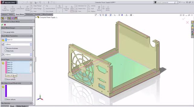 Chuyển đổi mô hình khối sang kim loại tấm trong SolidWorks